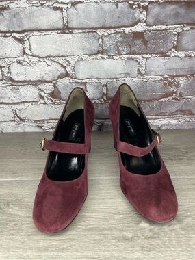 Paul Green Nadia Maroon Suede Leather Mary Jane Block Heel Pumps Women 8.5US/6UK